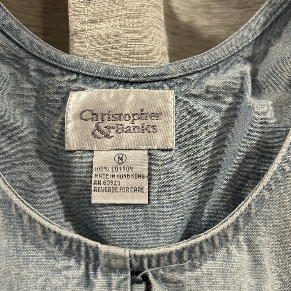 Christopher & Banks Daisy Embroidered Denim Dress‎ Size Medium - Picture 3 of 4